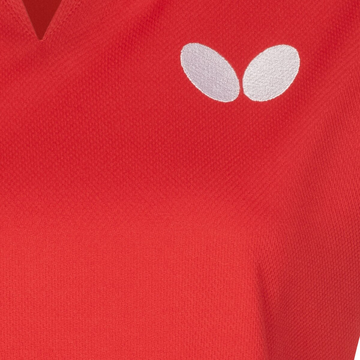 Butterfly Puren Lady Shirt: Close-up of Butterfly Logo of Red Shirt